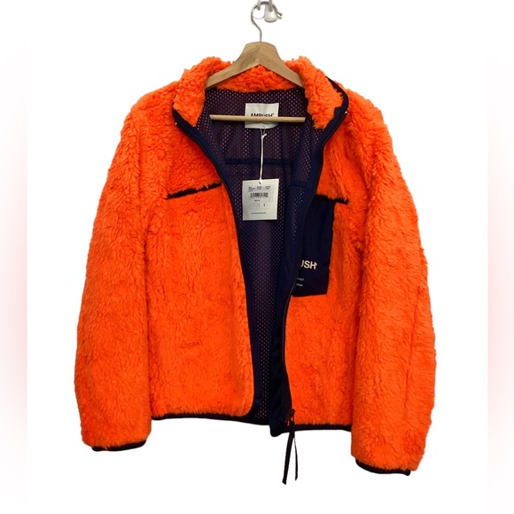 NWT AMBUSH logo-print fleece Sherpa jacket in Orange & Navy Size S - Picture 10 of 16